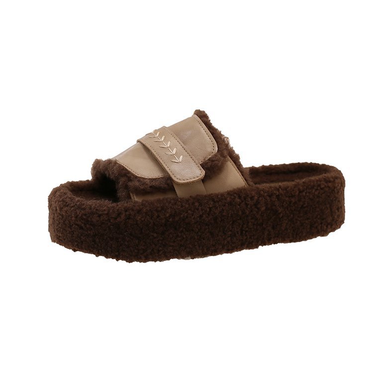 Brown Boken women's woolen slippers French fleece fairy Velcro lambskin casual autumn and winter outerwear women's shoes Item Picture