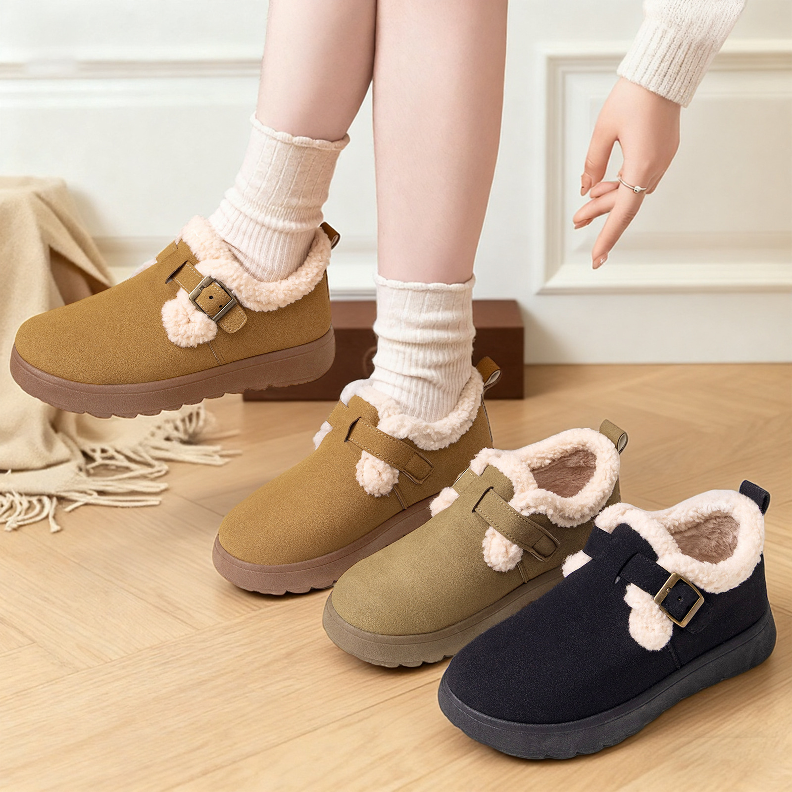 New winter fashion and versatile cotton shoes for women, fleece and thickened cotton boots, cross-border one-foot snow boots for consignment Application Scenario