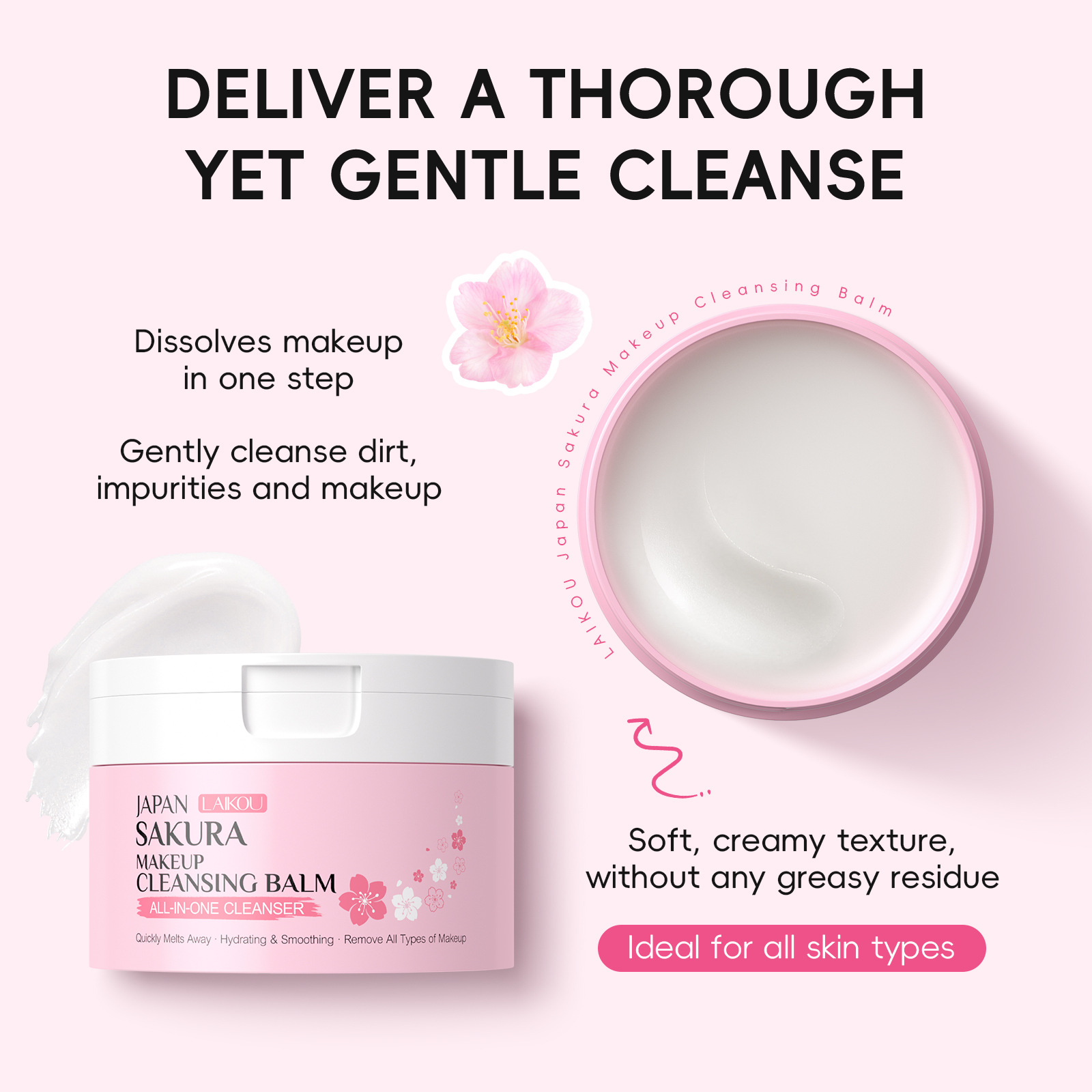 Cross-border new product LAIKOU Japanese Cherry Blossom Makeup Remover Cream 100g cleansing Makeup Remover, all-English foreign trade skin care product manufacturer Application Scenario