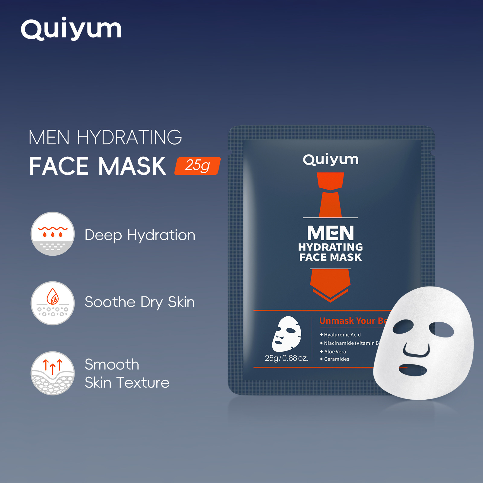 Cross-border QUIYUM Men's Moisturizing Mask 25g Hydrating and Moisturizing Patch Mask FDA Export Mask Discounted goods full figure