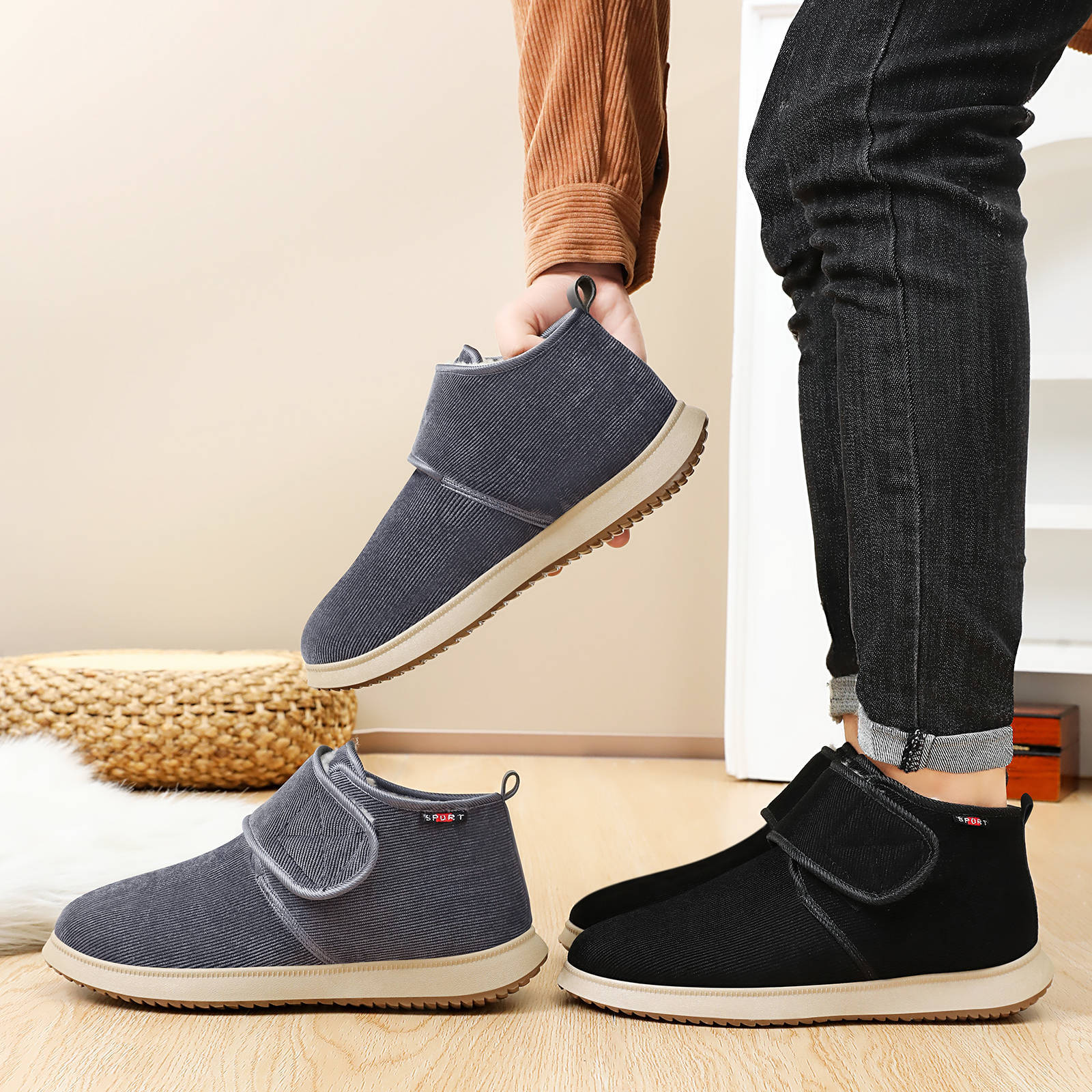 TEMU offers winter new men's cotton boots with added fleece and thickening. It also provides casual dad shoes and snow boots Specification drawing