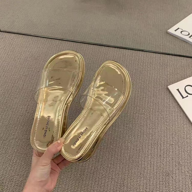 Wholesale of 2025 summer new popular fashion thick-soled flip-flops, one-shoulder flip-flops, pvc wedge heels, 6cm women's flip-flops Specification drawing