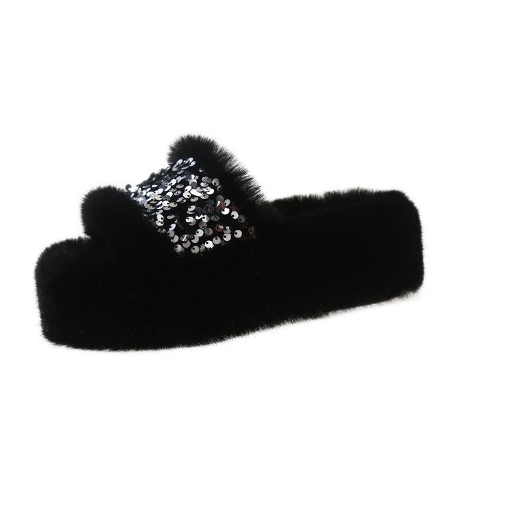 Cross-border foreign trade flat casual woolen slippers for women 2025 new style one-shoulder round toe home outerwear large size fleece shoes Item Picture