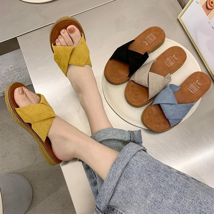 Summer flip-flops for women's outerwear, 2025 new style, one-shoulder, fleece, flat and cross-shaped women's flip-flops, wholesale of women's shoes Specification drawing