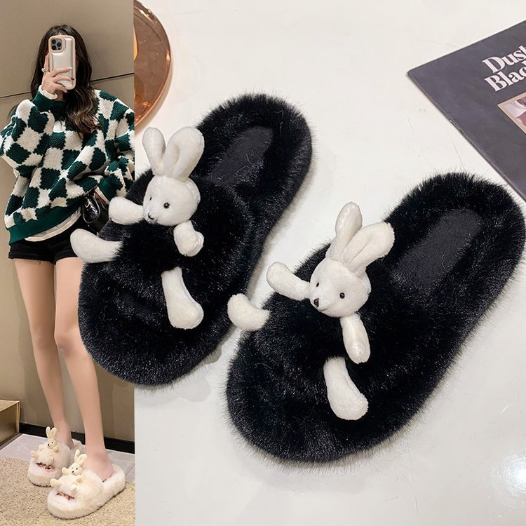 In the autumn and winter of 2025, there are thick-soled, versatile, cute rabbit, trendy, casual and simple plush slippers on Instagram full figure