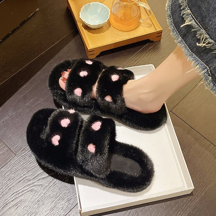 In the autumn and winter of 2025, fashionable home wear: Fluffy, cute and versatile. Casual wear: Creamy, fluffy slippers for women Specification drawing