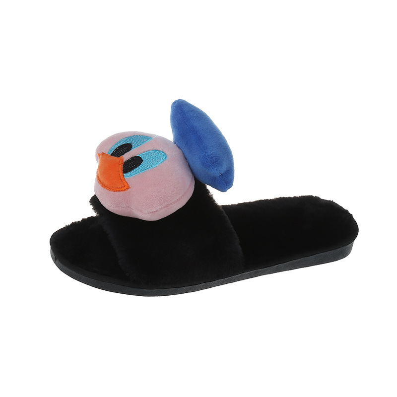 Women's plush slippers for autumn and winter, new cartoon couple doll accessories, home indoor one-line warm plush slippers Item Picture