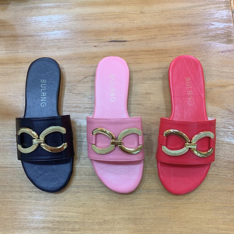 Cross-border fashion outerwear cool slippers for women 2025 Summer New Korean style versatile metal buckle stylish fake lazy slippers details Picture