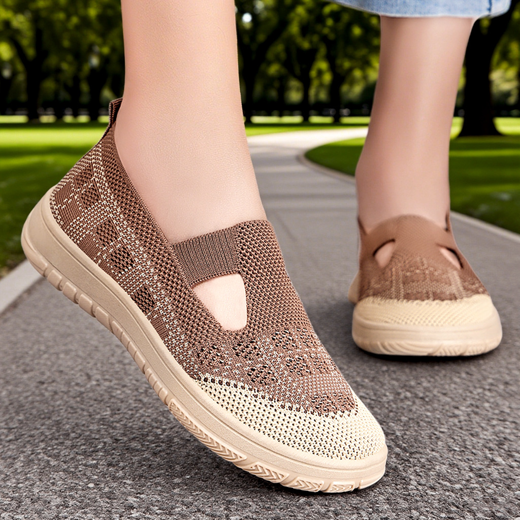 Women's shoes, versatile autumn casual shoes, breathable flying mesh shoes, one-step lazy shoes, soft-soled comfortable mom shoes full figure