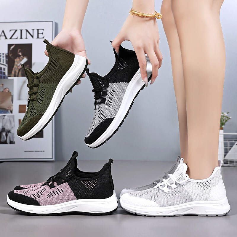 New breathable single shoes for women, Korean-style mesh shoes, flying fabric soft-soled running shoes, fashionable and casual sports shoes Specification drawing
