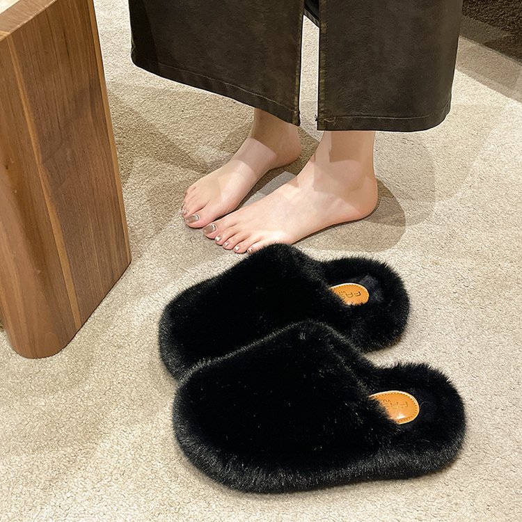 Baotou MAO MAO Slippers for women to wear outdoors in autumn and winter, 2025 new anti-slip indoor home plush cotton slippers details Picture