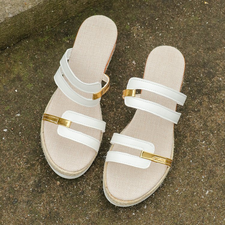 Cross-border plus-size women's sandals 2025 Summer new flat wedge heel fish-mouth casual women's cool slippers wish Amazon Specification drawing