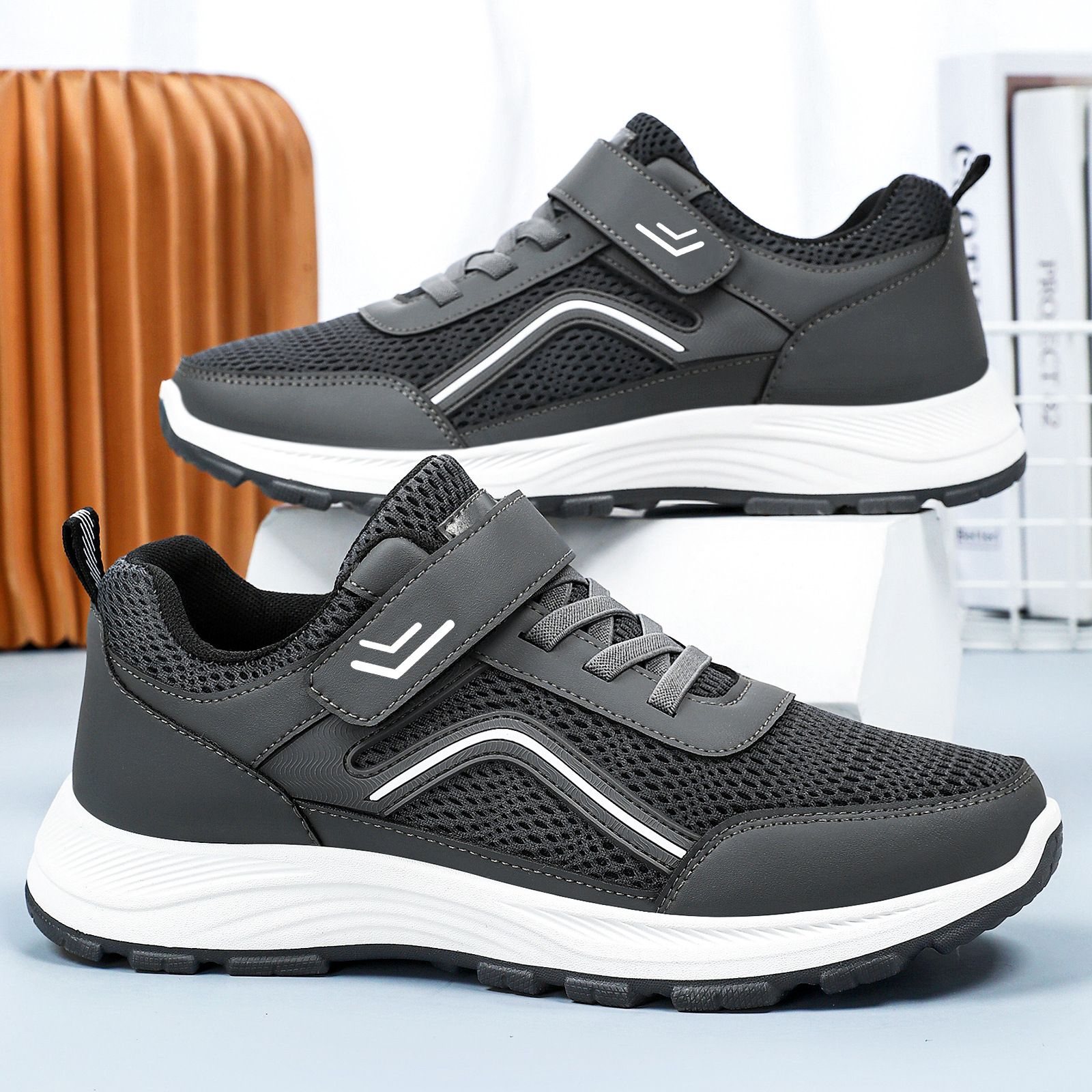 Men's sports shoes, spring and autumn breathable Velcro, square dancing and walking shoes, soft-soled, not tiring to the feet, casual and versatile single shoes details Picture