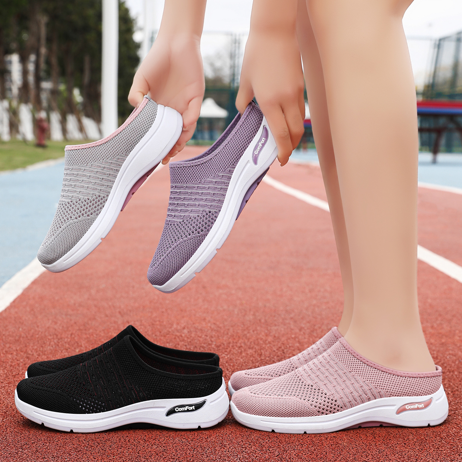 New summer half-slipper shoes for women, soft-soled one-step lazy shoes, mesh casual shoes, breathable shallow opening shoes Application Scenario