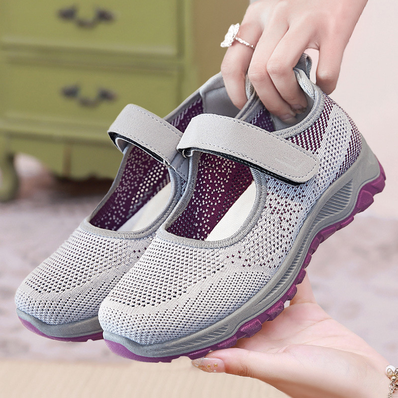 Mom Shoes 2025 New Style casual, versatile and breathable single shoe manufacturer Douyin distribution Velcro soft-soled walking women's shoes Specification drawing