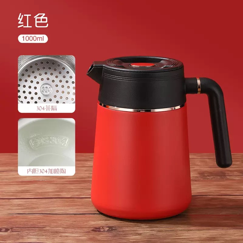 新款304不锈钢陶瓷内胆焖茶壶创意真空保温壶商务风茶水分离茶壶