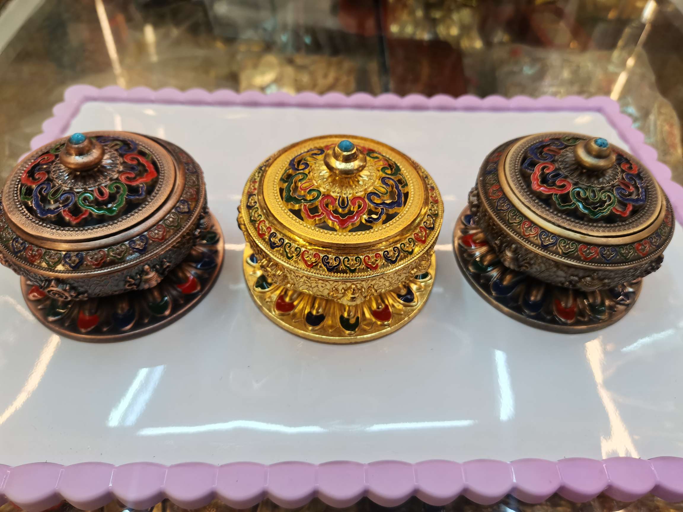 合金彩绘八吉祥香炉 熏香炉工艺品