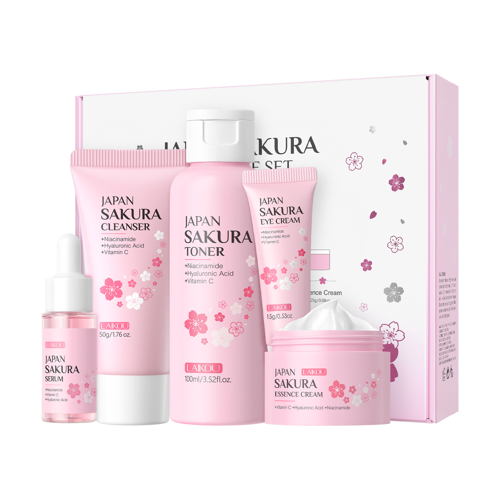 Laikou Sakura Five-piece Set Gift Box Moisturizing, Hydrating, Nourishing Essence, Cream and Skin Care Product Set Manufacturer wholesale Item Picture