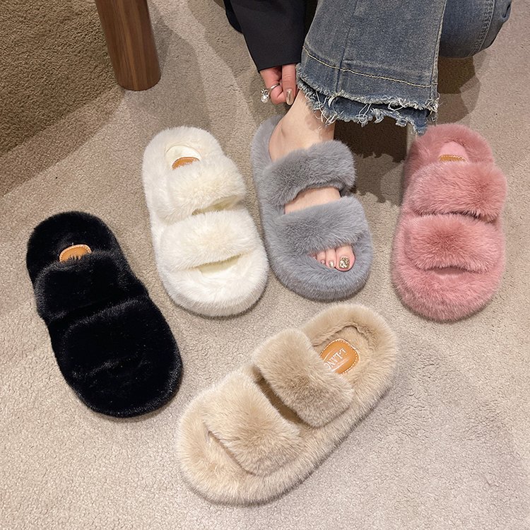New autumn/winter 2025 style woolen slippers with fleece warmth, thick-soled casual cotton slippers, fleece slippers for outdoor wear and indoor fleece slippers details Picture