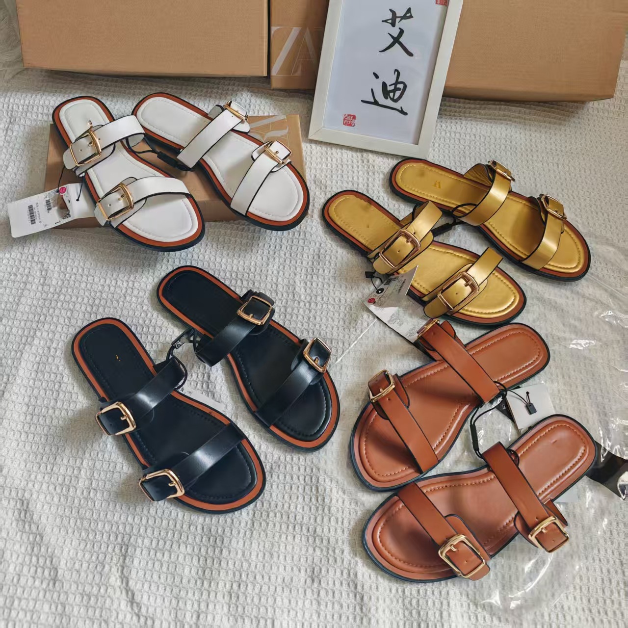 Eddie's new Instagram bestseller, ZAR single-soled shoes, women's belt-buckle flip-flops, European and American one-shoulder sandals full figure