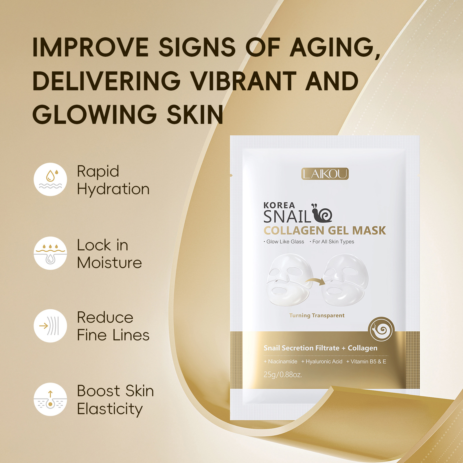 Cross-border Laicome Snail Collagen Jelly Mask 25ml Hydrating and Moisturizing Patch Mask FDA Export Mask Specification drawing