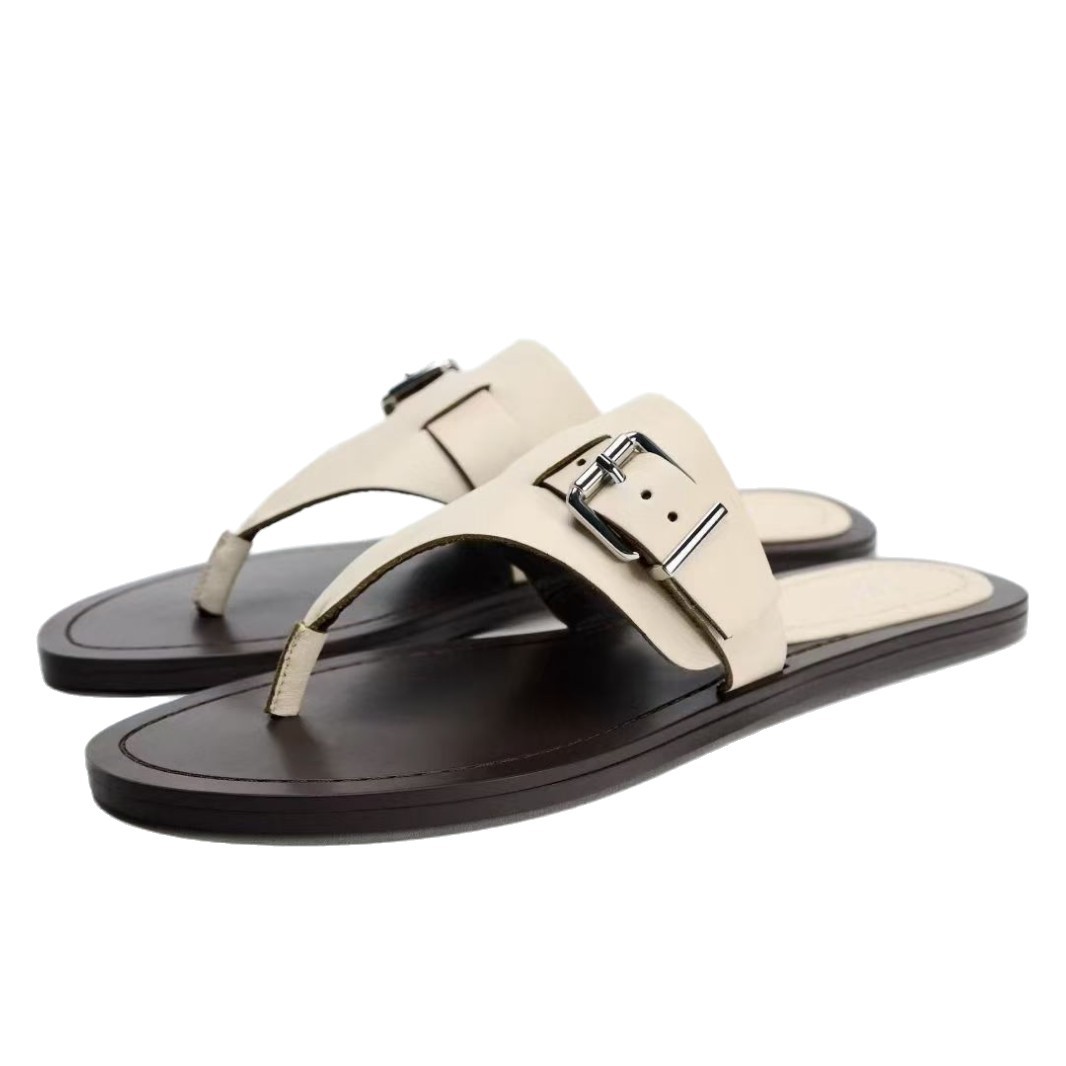 In-stock ZA's foreign trade original order unpacking best-selling flat shoes, women's shoes, flip-flops, belt buckle decorations, and outerwear beach shoes Item Picture