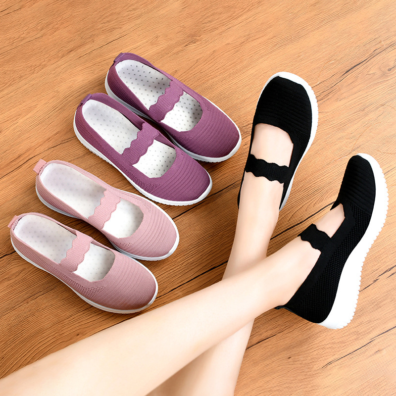 New cross-border mom shoes for foreign trade 2025, breathable and woven casual women's shoes, breathable and comfortable shoes for women full figure