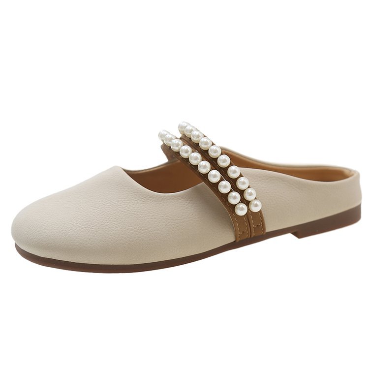 Pearl head flip-flops for women's summer outerwear, 2025 new Korean fairy style cool flip-flops, flat and fashionable muller half slippers Item Picture