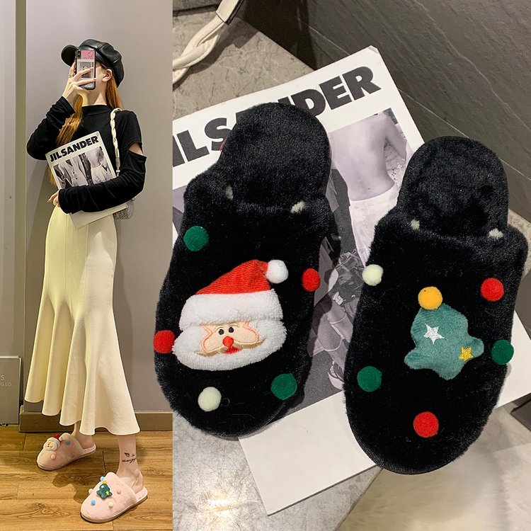 For the autumn and winter of 2025, there are flat, versatile, fluffy Christmas simple flip-flops for home wear with fluffy slippers full figure
