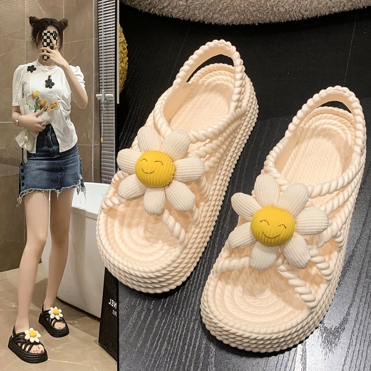 Summer's new women's sandals with hollowed-out EVA Roman shoes, open-toe sponge soles, mid-heel thick-soled and soft-soled women's sandals full figure
