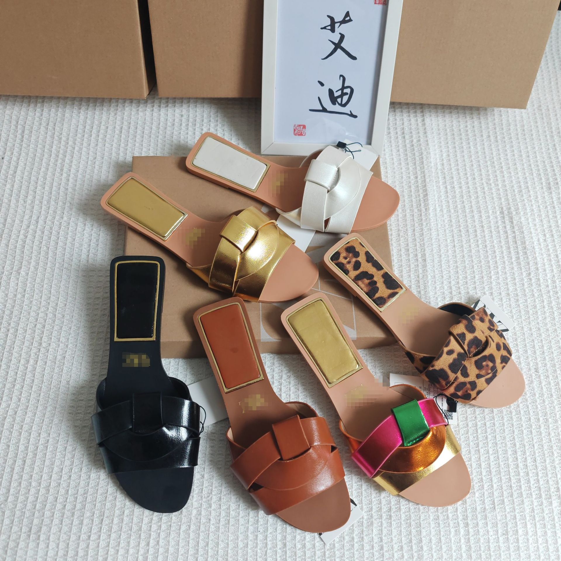 International Station Foreign trade European and American new ZAR original single-heel women's flat slippers slipper for daily wear Specification drawing