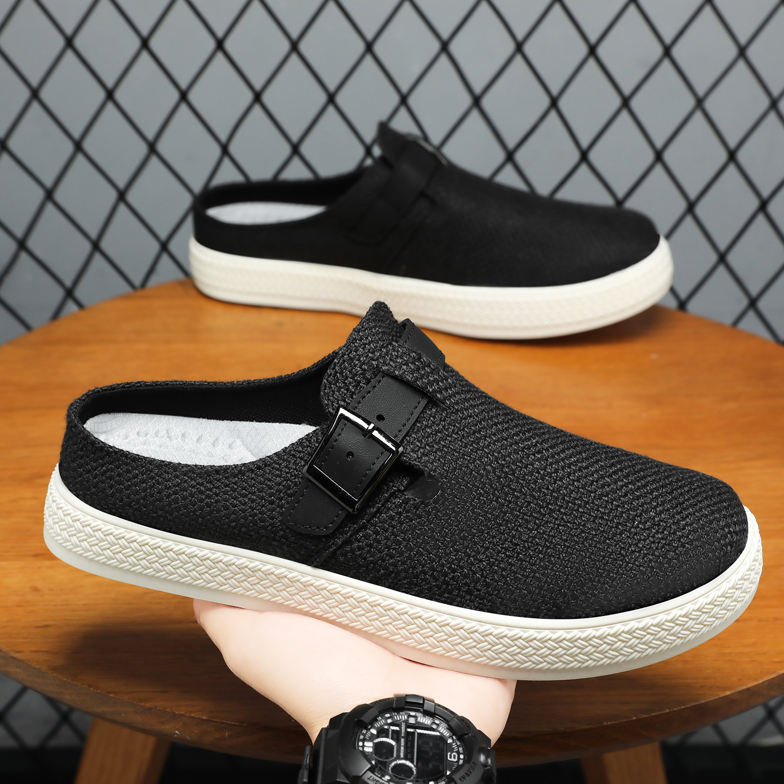Men's singles summer large-sized perforated breathable mesh shoes with flip-flops worn outside are solid and casual sports shoes for men full figure