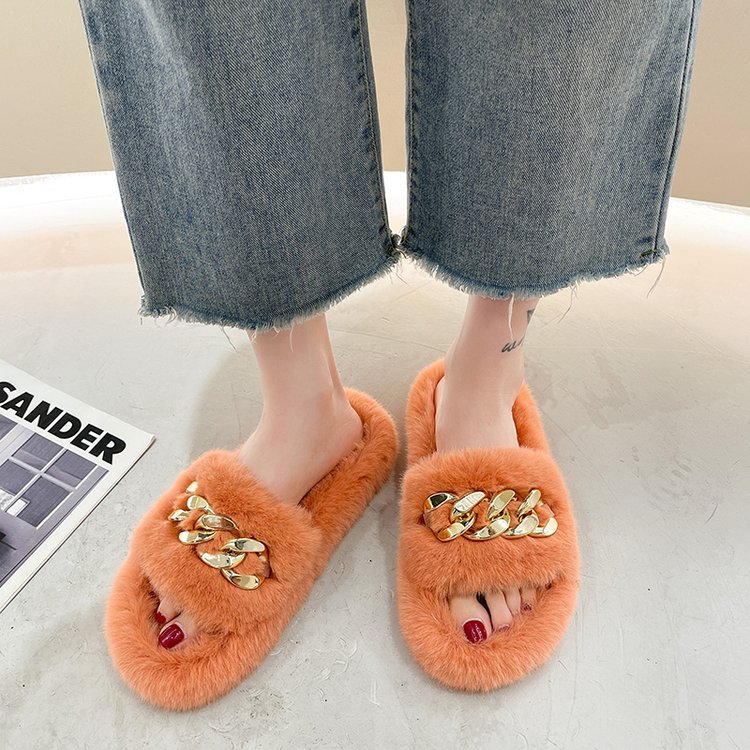 Half-slipper women's autumn and winter outdoor wear, 2025 new trendy metal fashionable office and home furry slipper Application Scenario