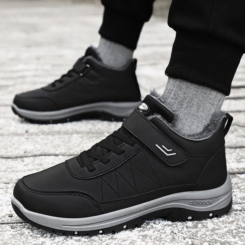 Men's winter cotton shoes with fleece warmth, outdoor large-sized casual Velcro walking shoes, and snow boots for middle-aged and elderly men and women Specification drawing