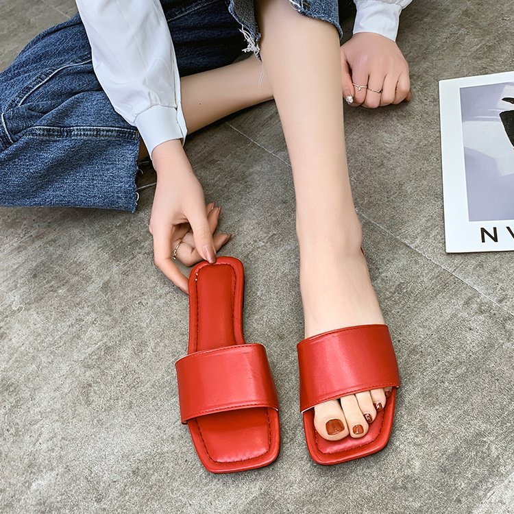 Flat slippers for women to wear outside in summer 2025 new style, square-toed one-piece flip-flops for export, large-sized cool slippers factory wholesale Specification drawing