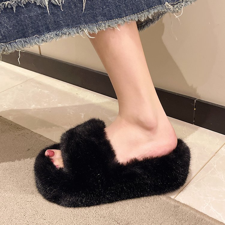 MAO MAO Slippers Women's outerwear 2025 New Korean style Instagram trendy shoes Autumn and Winter one-line thick-soled cotton slippers Autumn and winter Edition Application Scenario