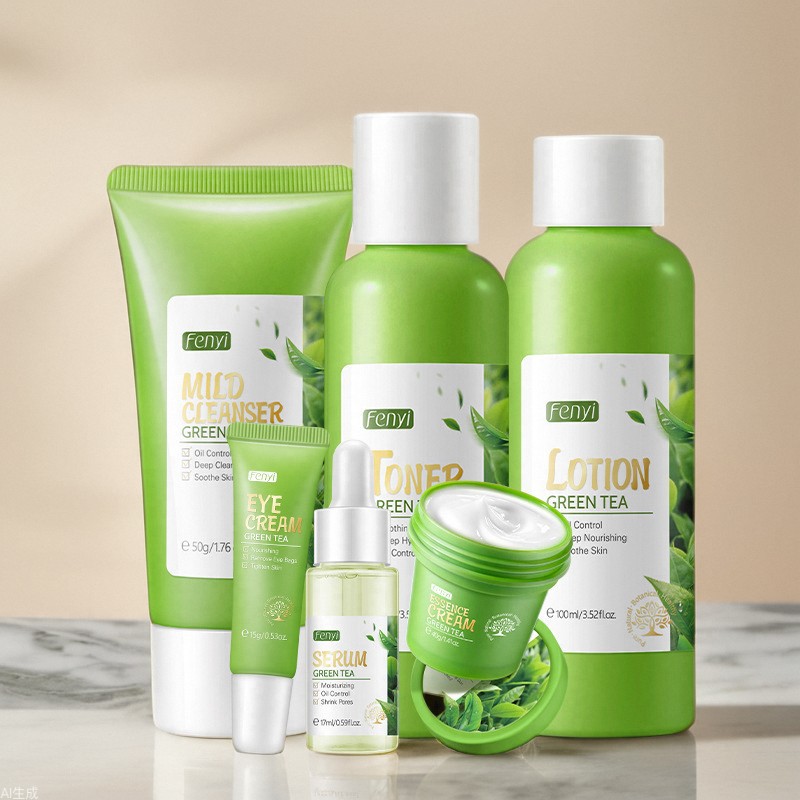 Cross-border FENYI Green Tea Series skin care product combination set Hydrating and Moisturizing Mask in full English packaging for export full figure