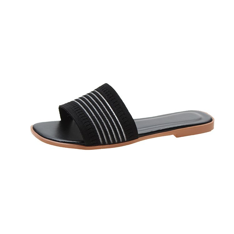 Flat flip-flops for women to wear outside 2025 summer new fashion flip-flops, internet-famous knitted one-line student lazy slippers Item Picture