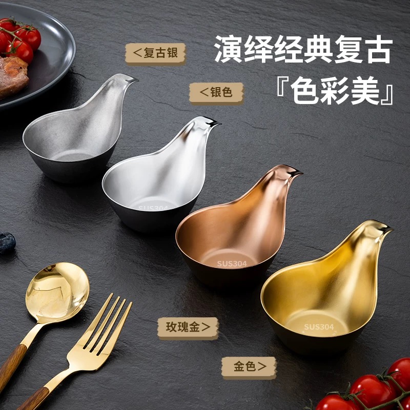 Stainless steel food vlogger hand-held plate, hand-held plate, caviar snack plate, handle seasoning with ears, Western restaurant dipping sauce bowl