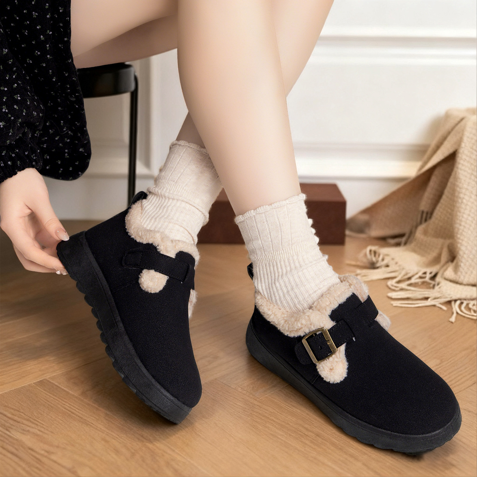 New winter fashion and versatile cotton shoes for women, fleece and thickened cotton boots, cross-border one-foot snow boots for consignment Specification drawing