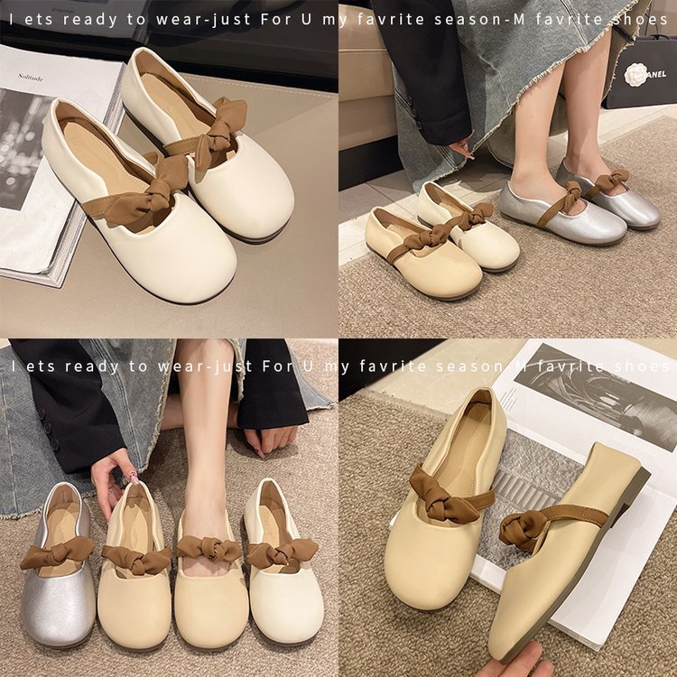 Fairy-tone-style bow tie women's casual leather shoes 2025 new summer soft flat French outdoor bag and single shoe details Picture