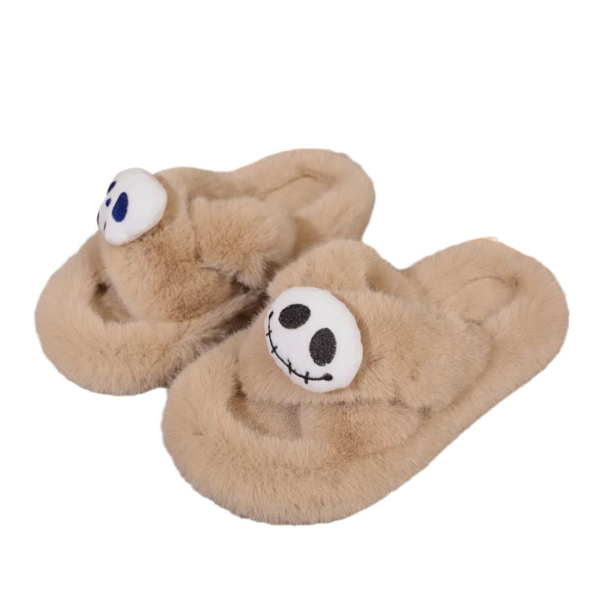 Wholesale of women's autumn and winter fashion and home indoor warm and anti-slip plush cotton slippers with crossed skulls Item Picture