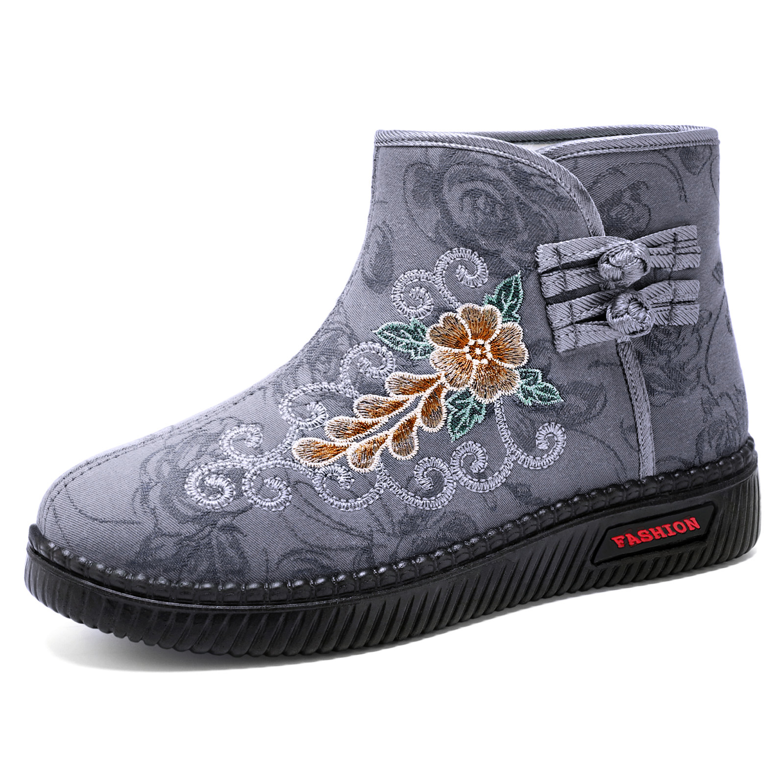 New winter cotton shoes, women's shoes, fleece and thickened, versatile snow boots, embroidered casual one-foot cotton boots, cross-border consignment Item Picture