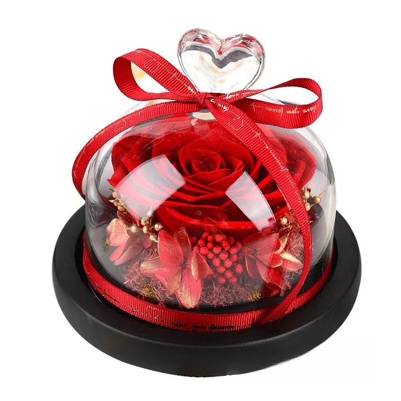 悦隐永生花单朵小爱心玻璃罩情人节七夕圣诞节礼品教师节礼物批发