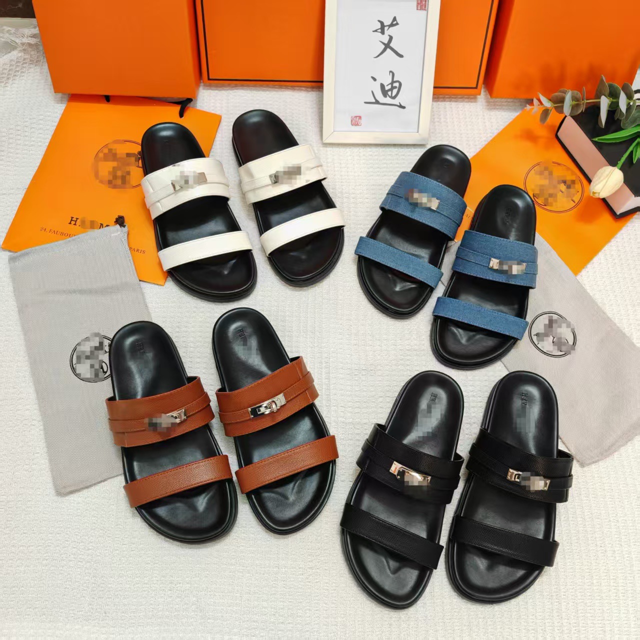 Cross-border H slippers slipper independent station African bestseller sandals with metal locks worn outside beach women, one-piece shipping full figure