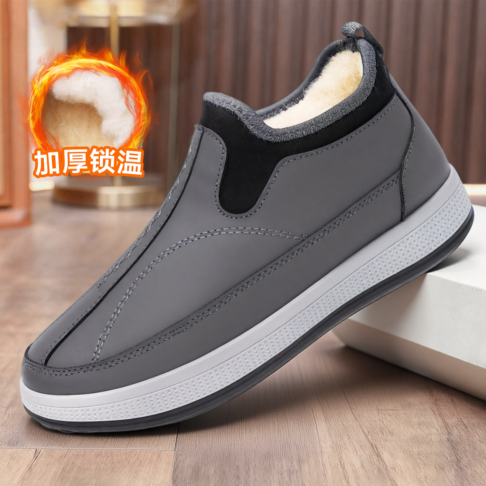 New winter cotton shoes for men, old Beijing cloth shoes with fleece and thickened snow boots, casual men's shoes and boots for middle-aged and elderly people details Picture