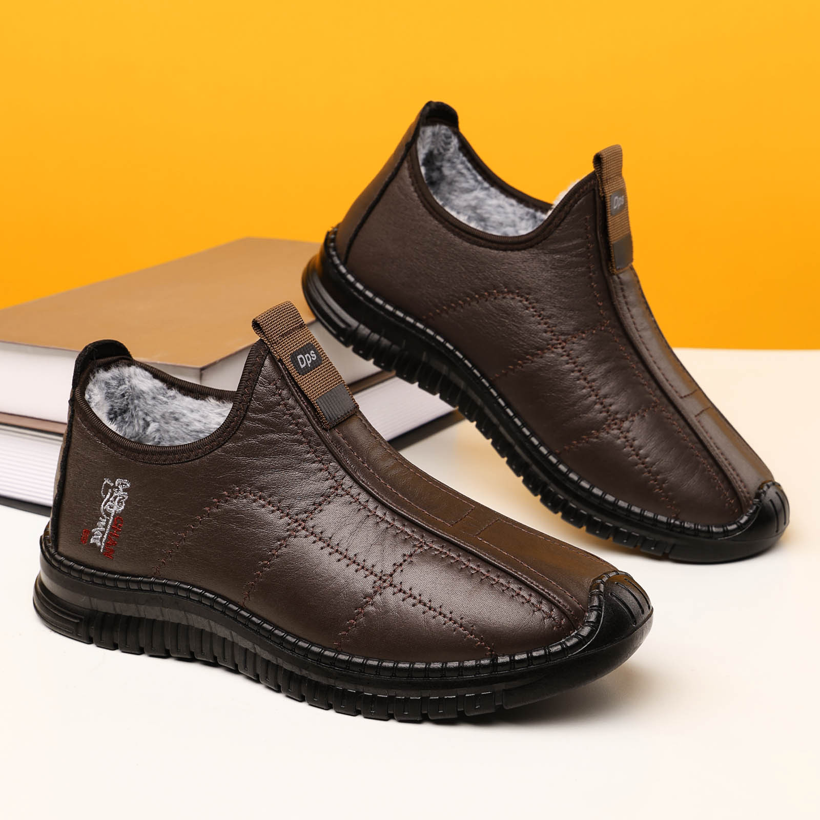 New men's winter cotton boots, cross-border fleece and thickened warm shoes for middle-aged and elderly dads, anti-slip one-foot casual shoes Specification drawing