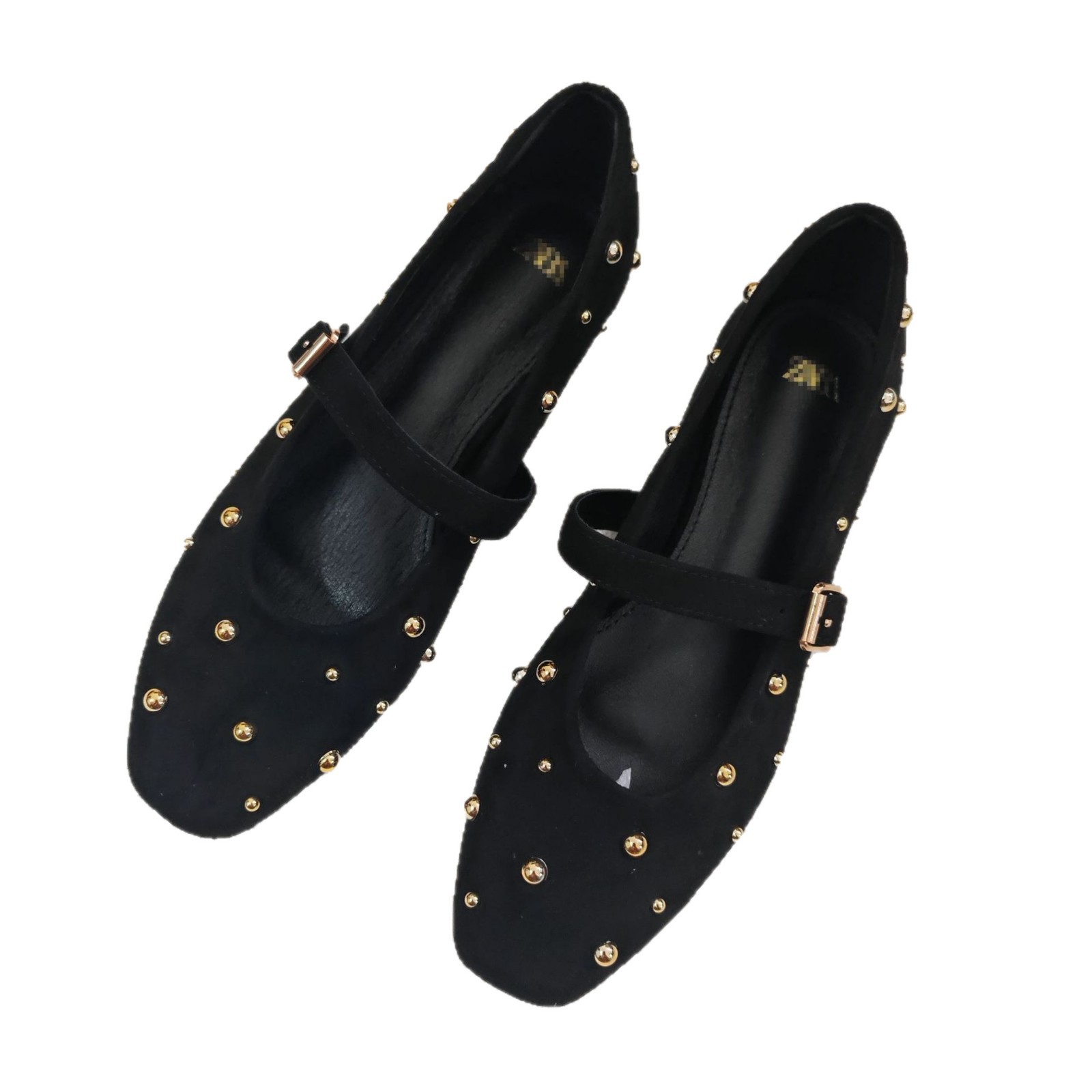 ZA's best-selling foreign trade shoes with riveted round toe, shallow mouth, flat bottom, low heel, women's one-shoulder belt buckle Mary Jane shoes in stock Item Picture