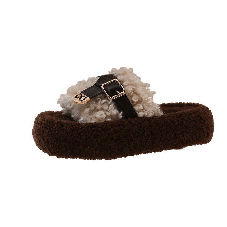 New women's shoes for 2025: lambskin wool shoes, fleece outerwear sandals, flip-flops, flat shoes with velvet cotton slippers Item Picture