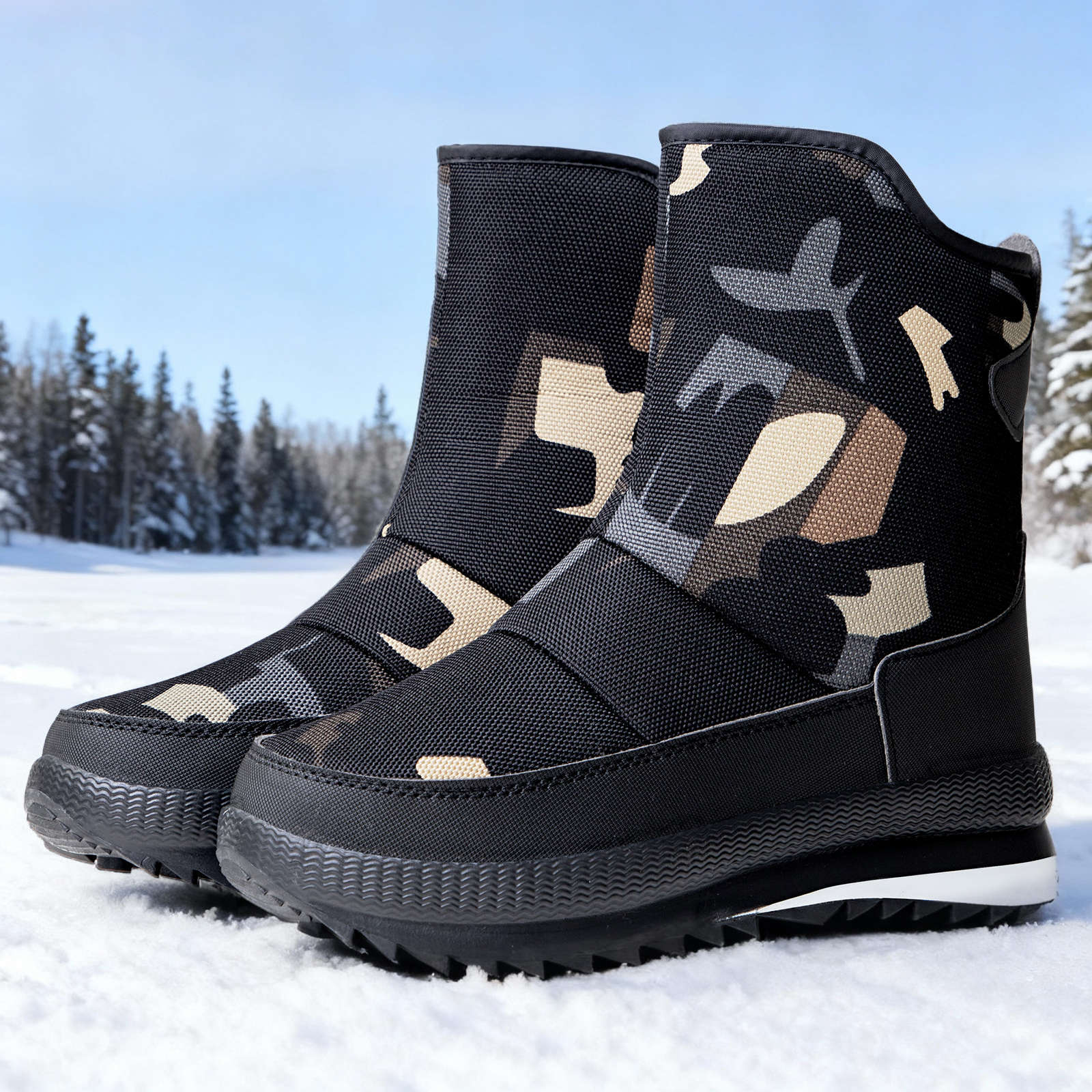 Men's cotton boots with added fleece and thickened for winter, a pair of casual snow boots, waterproof and anti-slip. Cross-border consignment of men's cotton shoes full figure